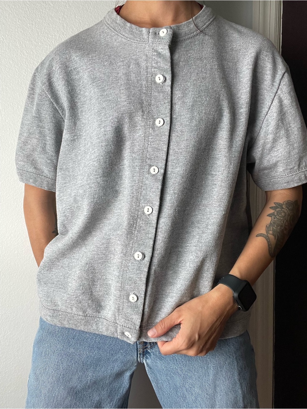 Vintage short sleeve cotton cardigan / button up t-shirt